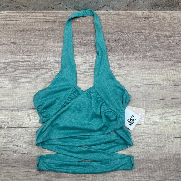 Tiger Mist Teal Wrap Crop Top - Picture 2 of 12